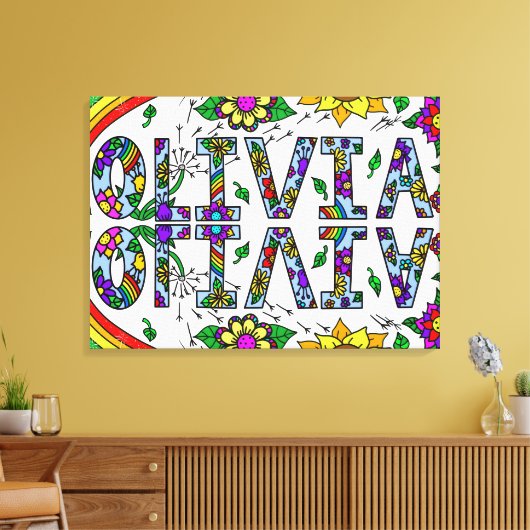 Whimsical Wild Flowers and Girl's Name Olivia Canvas Afdruk (Insitu (Woonkamer))