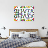 Whimsical Wild Flowers and Girl's Name Olivia Canvas Afdruk (Insitu (Slaapkamer))