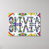 Whimsical Wild Flowers and Girl's Name Olivia Canvas Afdruk (Voorkant)