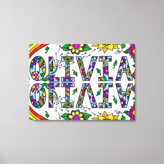 Whimsical Wild Flowers and Girl's Name Olivia Canvas Afdruk (Voorkant)