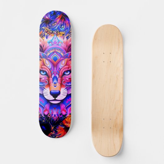 Whimsical Wild Wolf Abstract Art Skateboard Deck (Voorkant)