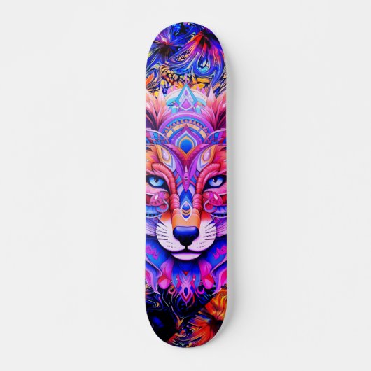 Whimsical Wild Wolf Abstract Art Skateboard Deck (Voorkant)