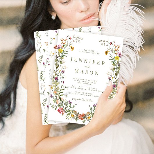 Whimsical wilde bloem rustieke bruiloft uitnodigin kaart