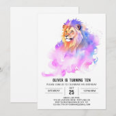 Whimsical Wilde Leeuw Verjaardag Kaart (Voorkant / Achterkant)