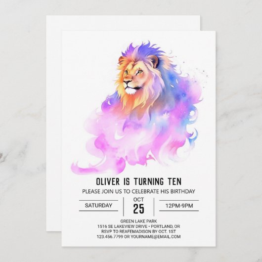 Whimsical Wilde Leeuw Verjaardag Kaart (Voorkant / Achterkant)