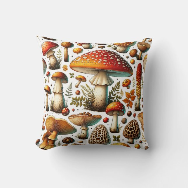 Whimsical wilde paddenstoelen kussen (Voorkant)