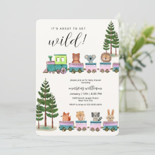 Whimsical Wilde Safari Dieren Trein Baby Shower  Kaart