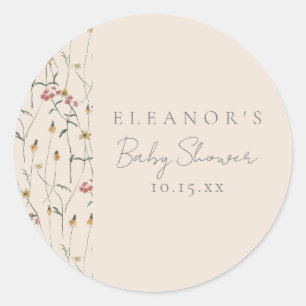 Whimsical Wildebloem Bloemstuk Aangepaste Baby Sho Ronde Sticker