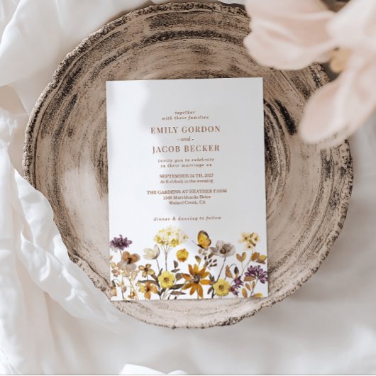 Whimsical Wildebloem Boho Bruiloft Kaart