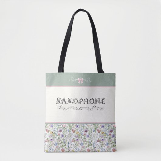 Whimsical Wildebloem Saxofoon Accessoire Boodschap Tote Bag (Voorkant)