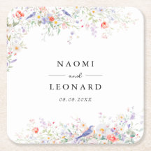 Whimsical Wildebloemen & Blauwe Vogels Waterverf