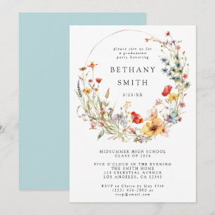 Whimsical Wildflower Afstudeerfeest Kaart