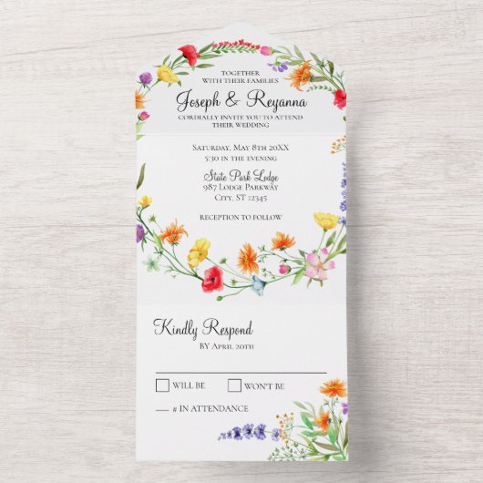 Whimsical Wildflower All In One Uitnodiging (Binnen)
