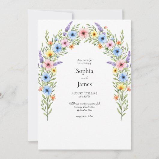 Whimsical Wildflower Arch Wedding Invitation Kaart (Voorkant)
