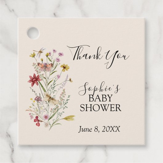 Whimsical Wildflower Baby in bloei Bedankjes Labels (Voorkant)