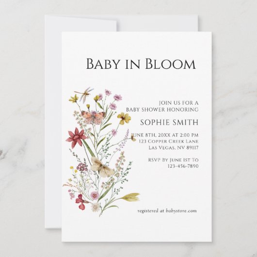 Whimsical Wildflower Baby in Bloom Invitation Kaart (Voorkant)