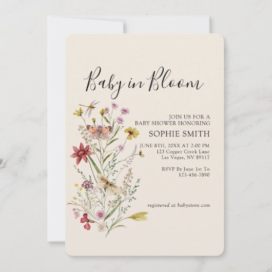 Whimsical Wildflower Baby in Bloom Invitation Kaart (Voorkant)