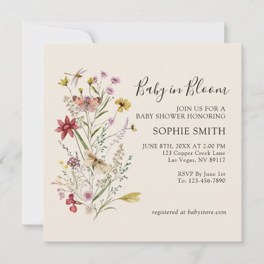 Whimsical Wildflower Baby in Bloom Invitation Kaart (Voorkant)