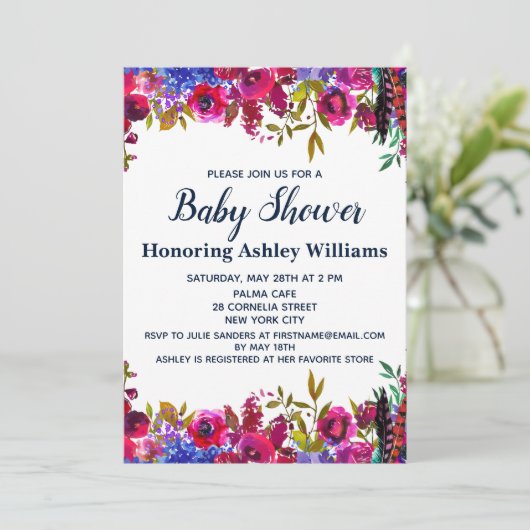 Whimsical Wildflower Baby shower Botanisch Wit Kaart (Staand voorkant)