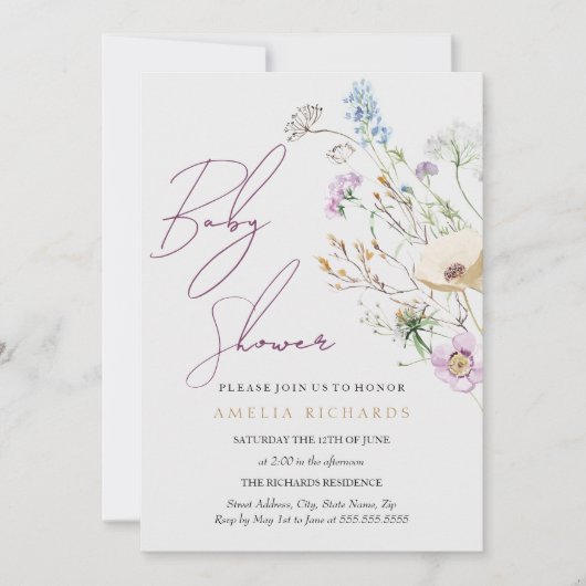 Whimsical Wildflower Baby shower Kaart (Voorkant)