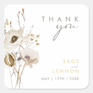 Whimsical Wildflower Bedankt voor je bruiloftsstic Vierkante Sticker
