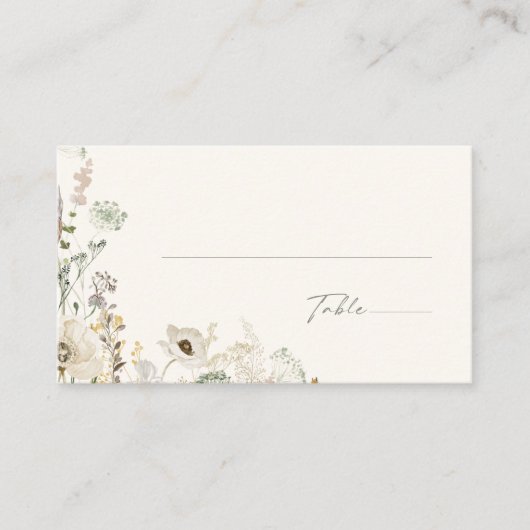 Whimsical Wildflower Bedow | Ivory Flat Wedding Plaatskaartje (Voorkant)