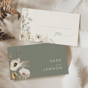 Whimsical Wildflower Bedow   Ivory Flat Wedding Plaatskaartje
