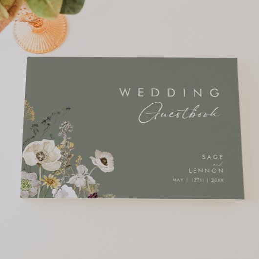 Whimsical Wildflower Bedow | Sage Green Wedding Gastenboek