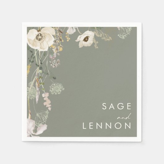 Whimsical Wildflower Bedow | Sage Green Wedding Servet (Voorkant)