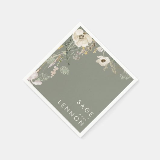 Whimsical Wildflower Bedow | Sage Green Wedding Servet (Hoek)