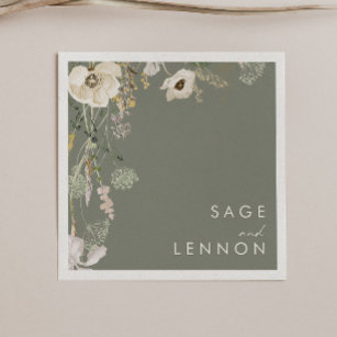 Whimsical Wildflower Bedow   Sage Green Wedding Servet