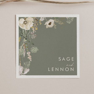 Whimsical Wildflower Bedow   Sage Green Wedding Servet