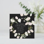 Whimsical Wildflower Black White Wedding Kaart (Staand voorkant)