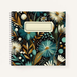 Whimsical Wildflower – Blauwgroen bloemen, Gouden  Notitieboek