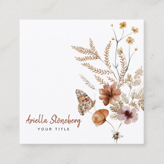 Whimsical Wildflower Bloeit Bloemig Vierkante Visitekaartje (Voorkant)