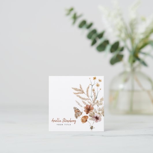 Whimsical Wildflower Bloeit Bloemig Vierkante Visitekaartje (Staand voorkant)