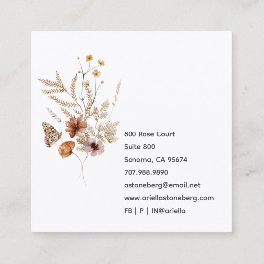 Whimsical Wildflower Bloeit Bloemig Vierkante Visitekaartje (Achterkant)