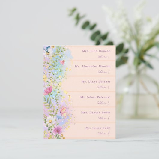 Whimsical Wildflower Bloemen Bloemen Bruiloft Plaa Kaart (Staand voorkant)