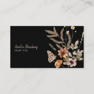 Whimsical Wildflower Blooms Floral Botanical Zwart Visitekaartje