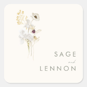 Whimsical Wildflower boeket   Ivoorenvelop Vierkante Sticker