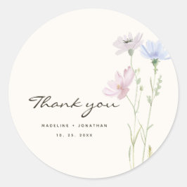 Whimsical Wildflower Boho Beige Wedding Ronde Sticker