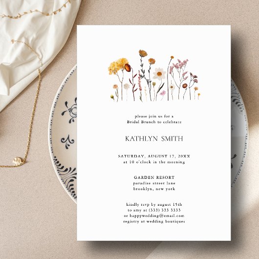 Whimsical Wildflower Boho Bruiloft Bruidsbrunch Kaart