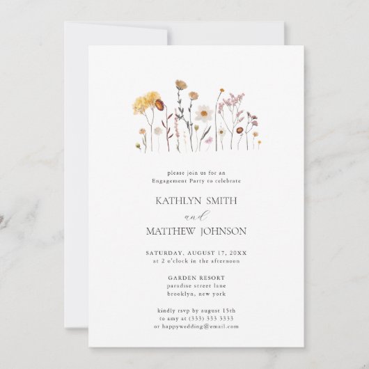 Whimsical Wildflower Boho Bruiloft Verlovingsfeest Kaart (Voorkant)