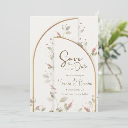 Whimsical Wildflower Boho Wedding Save the Date Kaart (Staand voorkant)