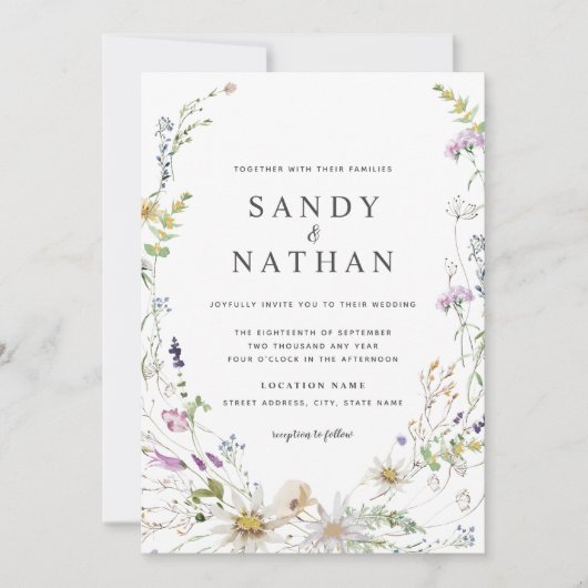Whimsical Wildflower Botanische Bruiloft Uitnodigi Kaart (Voorkant)