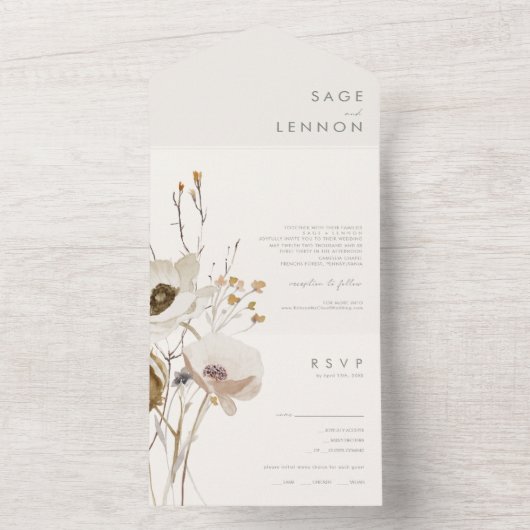 Whimsical Wildflower Bouquet Seal and Send All In One Uitnodiging (Binnen)