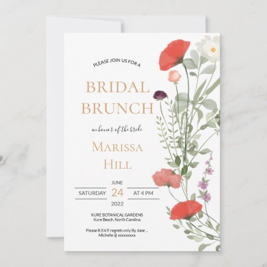 Whimsical Wildflower Bridal Shower Invitation Kaart (Voorkant)