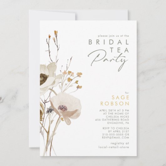 Whimsical Wildflower Bridal Tea Party Uitnodiging (Voorkant)