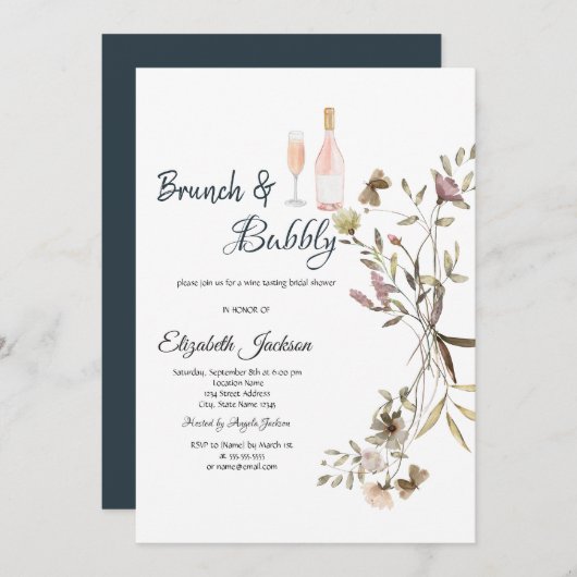 Whimsical Wildflower Brunch & Bubble Vrijgezellenf Kaart (Voorkant / Achterkant)