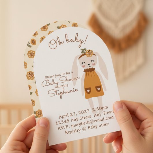 Whimsical Wildflower Bunny Baby Shower Invite Kaart